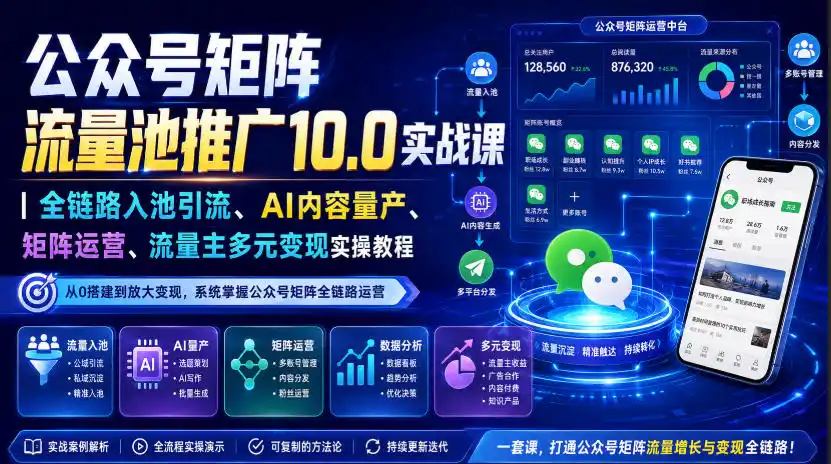 公众号矩阵流量池推广10.0实战课｜全链路入池引流、AI内容量产、矩阵运营、流量主多元变现实操教程 - 项目资源网