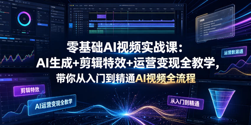 零基础AI视频实战课：AI生成+剪辑特效+运营变现全教学，带你从入门到精通AI视频全流程 - 项目资源网
