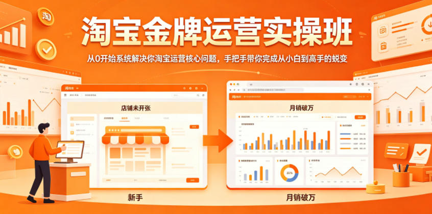 淘宝金牌运营实操班，从0开始系统解决你淘宝运营核心问题，手把手带你完成从小白到高手的蜕变 - 项目资源网