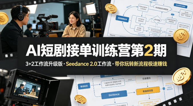 AI短剧接单训练营第2期，3+2工作流升级版，Seedance 2.0工作流，带你玩转新流程极速賺钱 - 项目资源网