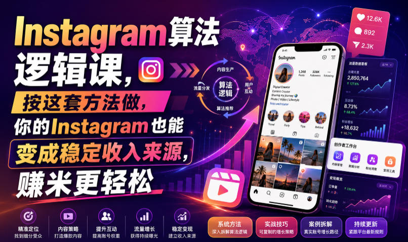 Instagram算法逻辑课，按这套方法做，你的Instagram也能变成稳定收入来源，賺米更轻松【原创双语字幕】 - 项目资源网