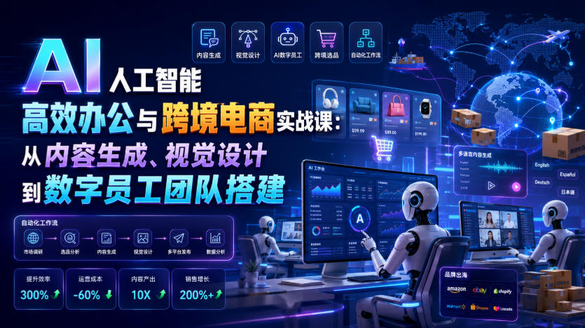 AI人工智能高效办公与跨境电商实战课：从内容生成、视觉设计到数字员工团队搭建 - 项目资源网