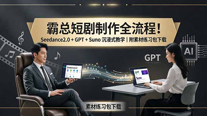 霸总短剧制作全流程！Seedance2.0 + GPT + Suno 沉浸式教学｜附素材练习包下载 - 项目资源网