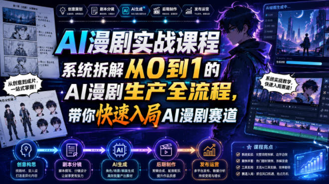AI漫剧实战课程，系统拆解从0到1的AI漫剧生产全流程，带你快速入局AI漫剧赛道 - 项目资源网