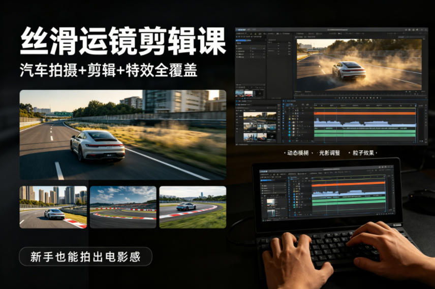 大叔丝滑运镜剪辑课，汽车拍摄+剪辑+特效全覆盖，新手也能拍出电影感 - 项目资源网