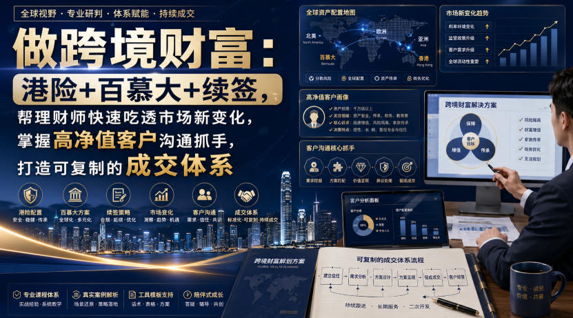 做跨境财富：港险+百慕大+续签，帮理财师快速吃透市场新变化，掌握高净值客户沟通抓手，打造可复制的成交体系 - 项目资源网