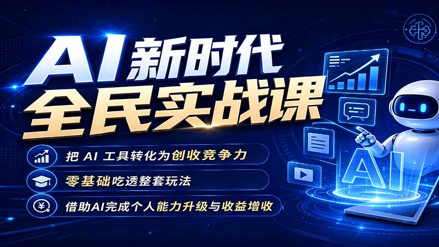 AI新时代全民实战课，把 AI 工具转化为创收竞争力，零基础吃透整套玩法，借助AI完成个人能力升级与收益增收。 - 项目资源网