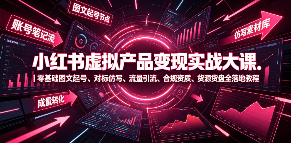 小红书虚拟产品变现实战大课｜零基础图文起号、对标仿写、流量引流、合规资质、货源货盘全落地教程 - 项目资源网