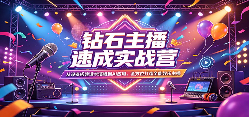 钻石主播速成实战营：从设备搭建话术演唱到AI应用，全方位打造全能娱乐主播 - 项目资源网