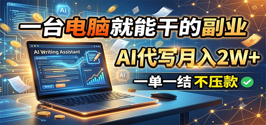 一台电脑就能干的副业，AI代写月入2W+，一单一结不压款 - 项目资源网
