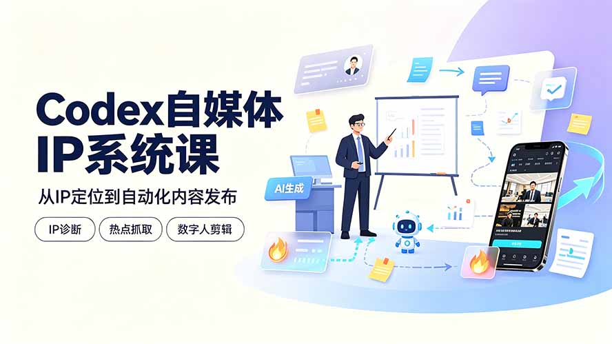 Codex自媒体IP系统课：IP诊断/热点抓取/IP蒸馏 Skill，爆款复刻数字人多平台自动发布教程 - 项目资源网