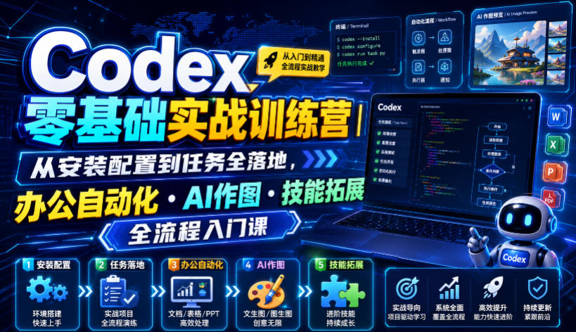 Codex零基础实战训练营｜从安装配置到任务全落地，办公自动化・AI作图・技能拓展全流程入门课 - 项目资源网