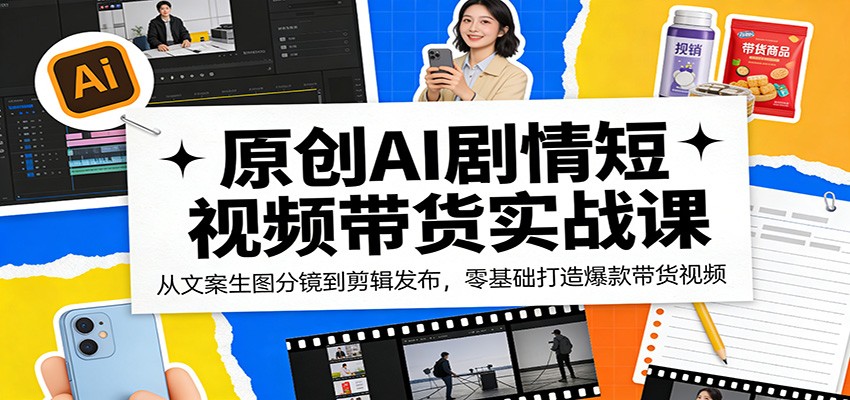 原创AI剧情短视频带货实战课：从文案生图分镜到剪辑发布，零基础打造爆款带货视频 - 项目资源网