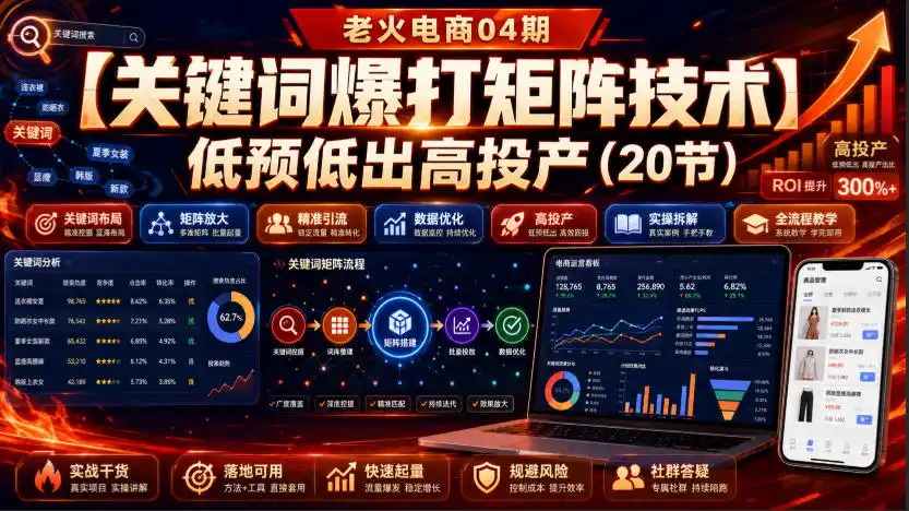 老火电商04期：【关键词爆打矩阵技术】低预低出高投产(20节) - 项目资源网