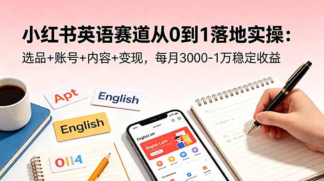 小红书英语赛道从0到1落地实操：选品+账号+内容+变现，每月3000-1万稳定收益 - 项目资源网