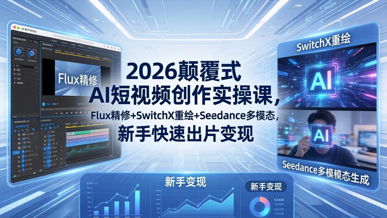 2026颠覆式 AI短视频创作课-5月更新，Flux精修+SwitchX重绘+Seedance多模态，新手快速出片变现 - 项目资源网