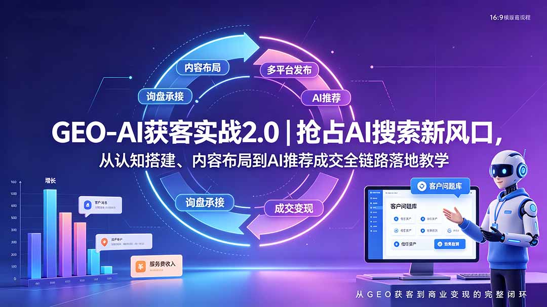 GEO-AI获客实战｜抢占AI搜索新风口，从认知搭建、内容布局到AI推荐成交全链路落地教学 - 项目资源网