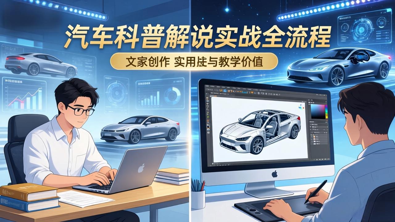 抖音汽车科普解说实战：文案+动画+画面处理+去水印全流程，打造专业汽车科普视频 - 项目资源网