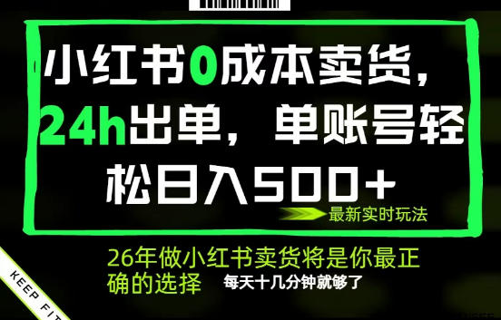小红书0成本AI卖货，24小时出单，全流程托管，保底日入500+，每天十几分钟就够了【揭秘】 - 项目资源网