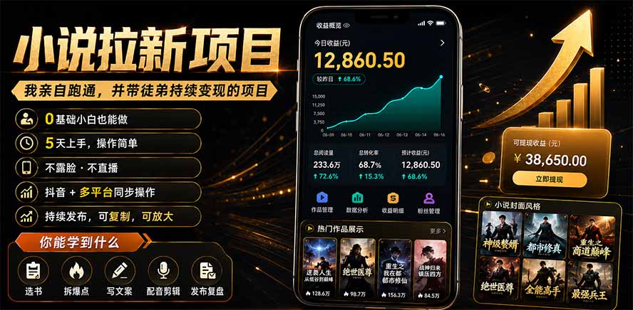 抖音及多平台小说拉新项目：我亲自跑通并持续带徒弟实操｜0基础小白5天上手快速变现 - 项目资源网