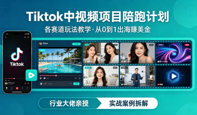 某大佬的Tiktok中视频项目陪跑，涵盖TK各个赛道玩法教学，从0到1出海賺美金 - 项目资源网