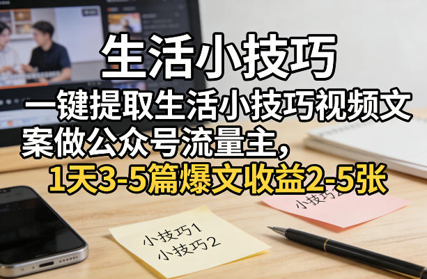 一键提取生活小技巧视频文案做公众号流量主，1天3-5篇爆文收益2-5张 - 项目资源网