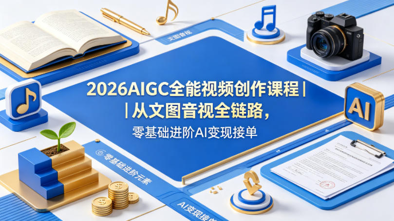 2026AIGC全能视频创作课程｜从文图音视全链路，零基础进阶AI变现接单 - 项目资源网