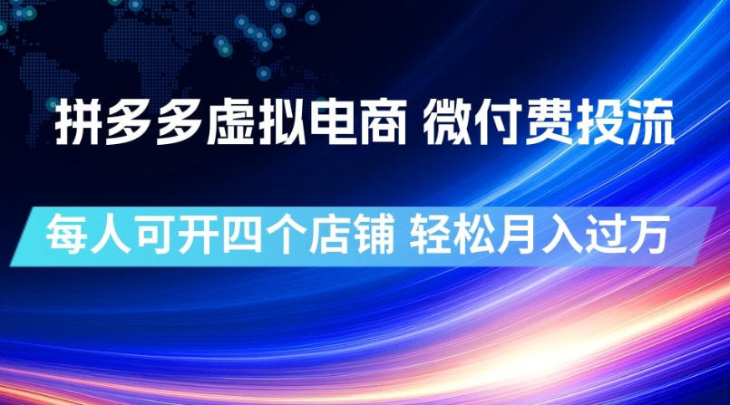 拼多多虚拟电商，微付费投流玩法，每人可开四个店，轻松月入过1W【揭秘】 - 项目资源网