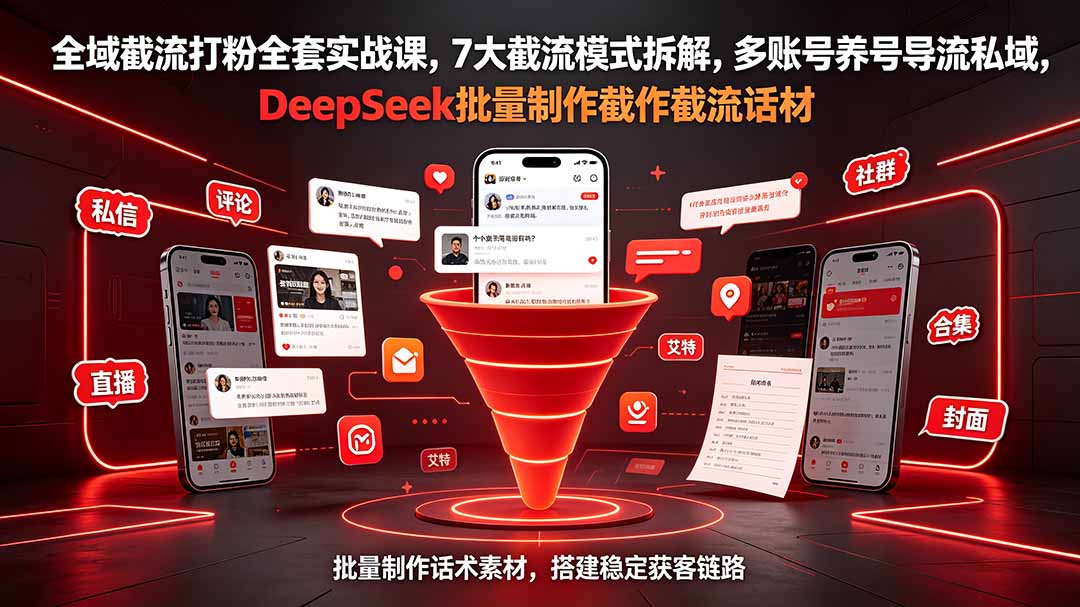 全域截流打粉全套实战课，7大截流模式拆解，多账号养号导流私域，DeepSeek批量制作截流话术素材 - 项目资源网