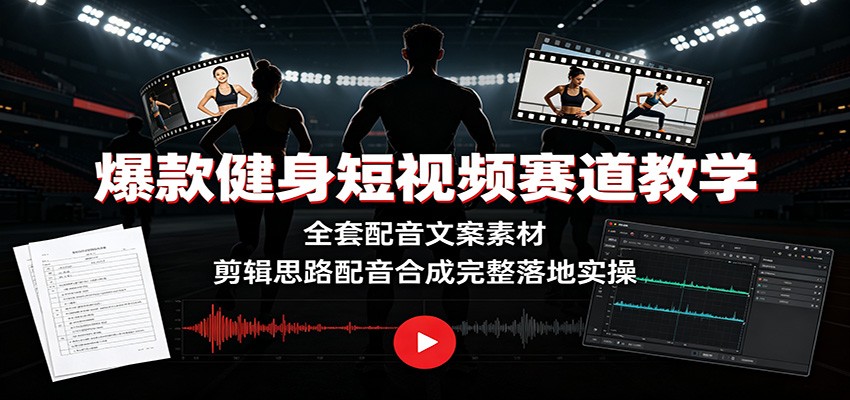 爆款健身短视频赛道教学：全套配音文案素材，剪辑思路配音合成完整落地实操 - 项目资源网