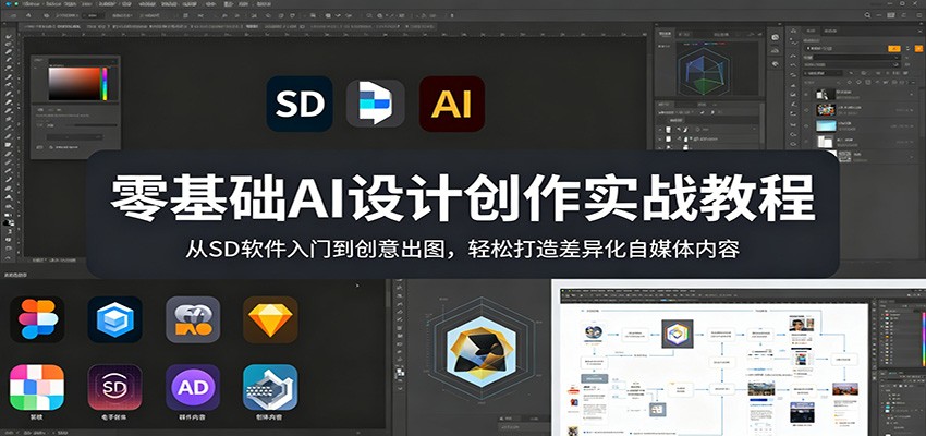 零基础AI设计创作实战教程：从SD软件入门到创意出图，轻松打造差异化自媒体内容 - 项目资源网