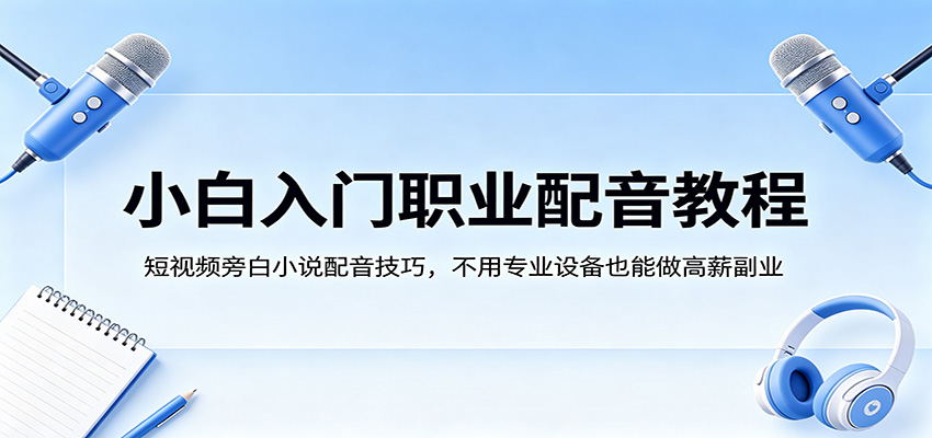 小白入门职业配音教程，短视频旁白小说配音技巧，不用专业设备也能做高薪副业 - 项目资源网