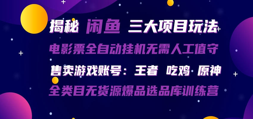 闲鱼三种玩法 全自动电影票 售卖游戏账号 爆品选品库训练营 - 项目资源网