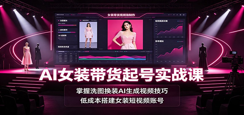 AI女装带货起号实战课：掌握洗图换装AI生成视频技巧，低成本搭建女装短视频账号 - 项目资源网