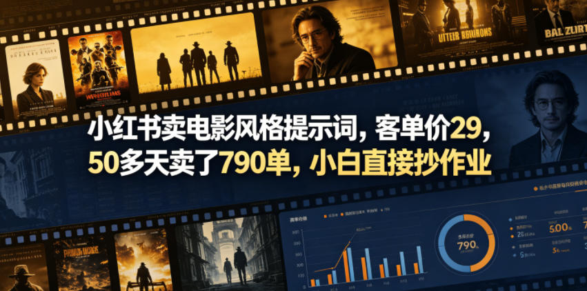 小红书卖电影风格提示词，客单价29，50多天卖了790单，小白直接抄作业！ - 项目资源网