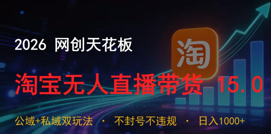 2026网创天花板，淘宝无人直播带货15.0，公域+私域双玩法，日入1k+，不违规不封号【揭秘】 - 项目资源网