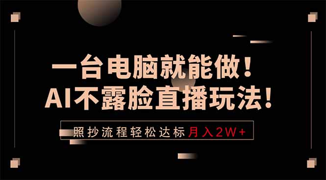 一台电脑就能做！AI不露脸直播玩法，照抄流程轻松达标月入2W+ - 项目资源网
