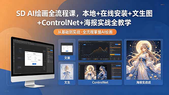 SD AI绘画全流程课，本地+在线安装+文生图+ControlNet+海报实战全教学 - 项目资源网