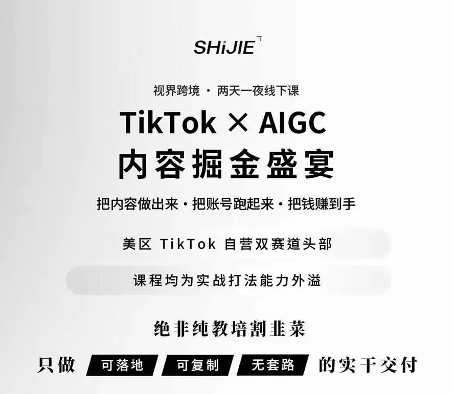 图片[1] - AIGC×TikTok美区短视频带货线下课；两天一夜完整回放，12小时高清视频收录头部操盘手全流程教学 - 项目资源网