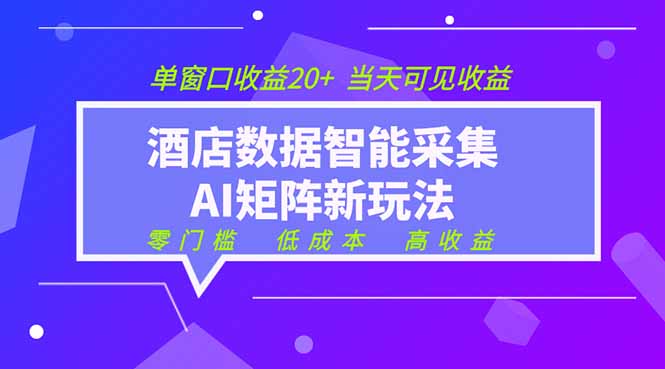 2026酒店数据采集ai智能矩阵新风口 低成本 高收益 当天见收益 单窗口20+ - 项目资源网