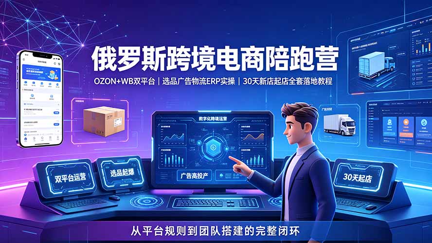 2026俄罗斯跨境电商陪跑营：OZON+WB双平台｜选品广告物流ERP实操｜30天新店起店全套落地教程 - 项目资源网