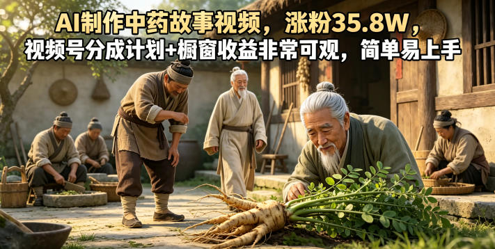 AI制作中药故事视频，涨粉35.8W，视频号分成计划+橱窗收益非常可观，简单易上手 - 项目资源网
