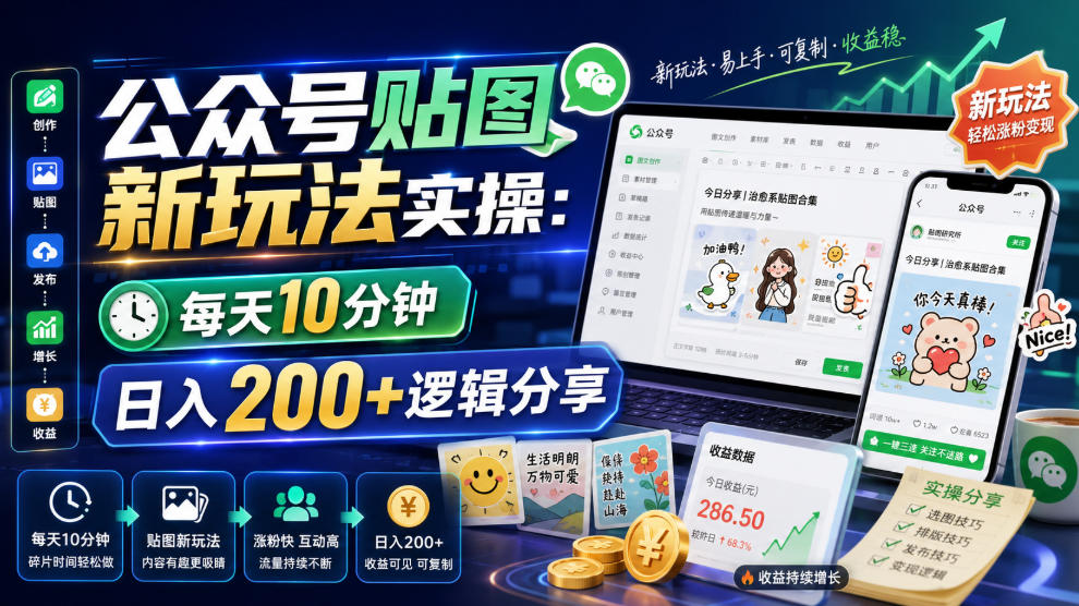 公众号贴图新玩法实操，每天10分钟，日入200+逻辑分享 - 项目资源网