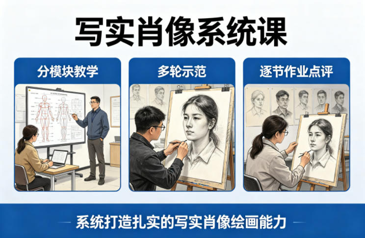 写实肖像系统课，全程分模块教学+多轮示范+逐节作业点评，系统打造扎实的写实肖像绘画能力 - 项目资源网