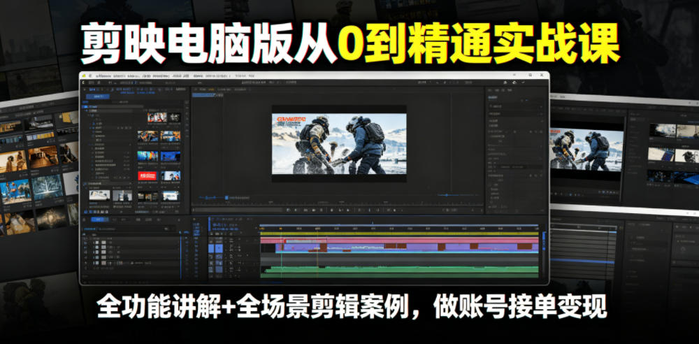 剪映电脑版从0到精通实战课，全功能讲解+全场景剪辑案例，做账号接单变现 - 项目资源网