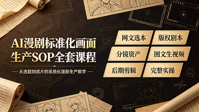 AI漫剧标准化画面生产SOP全套课程-更新，网文选本版权剧本分镜资产全覆盖，图文生视频后期剪辑完整实操教学 - 项目资源网