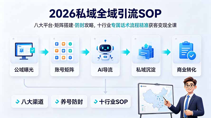 2026私域全域引流SOP｜八大平台·矩阵搭建·防封攻略，十行业专属话术流程精准获客变现全课 - 项目资源网