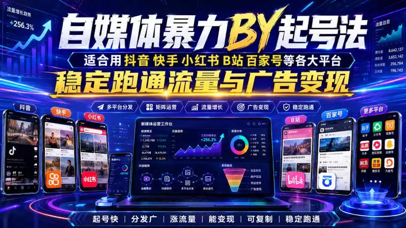 自媒体暴力搬运起号法，适合用抖音快手小红书B站百家号等各大平台，稳定跑通流量与广告变现 - 项目资源网
