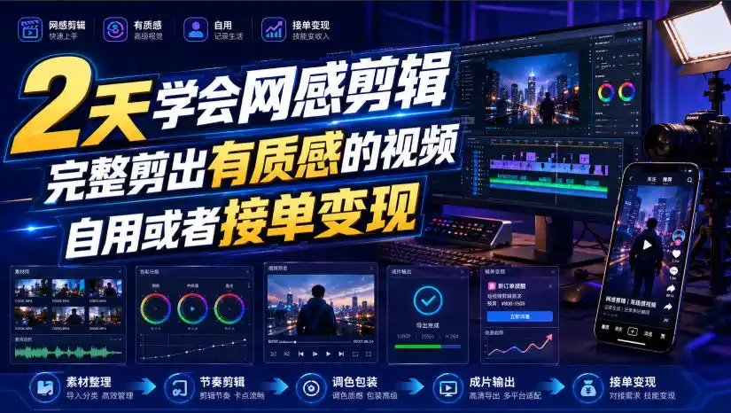 2天学会网感剪辑，完整剪出有质感的视频，自用或者接单变现 - 项目资源网