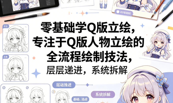 零基础学Q版立绘，专注于Q版人物立绘的全流程绘制技法，层层递进，系统拆解 - 项目资源网